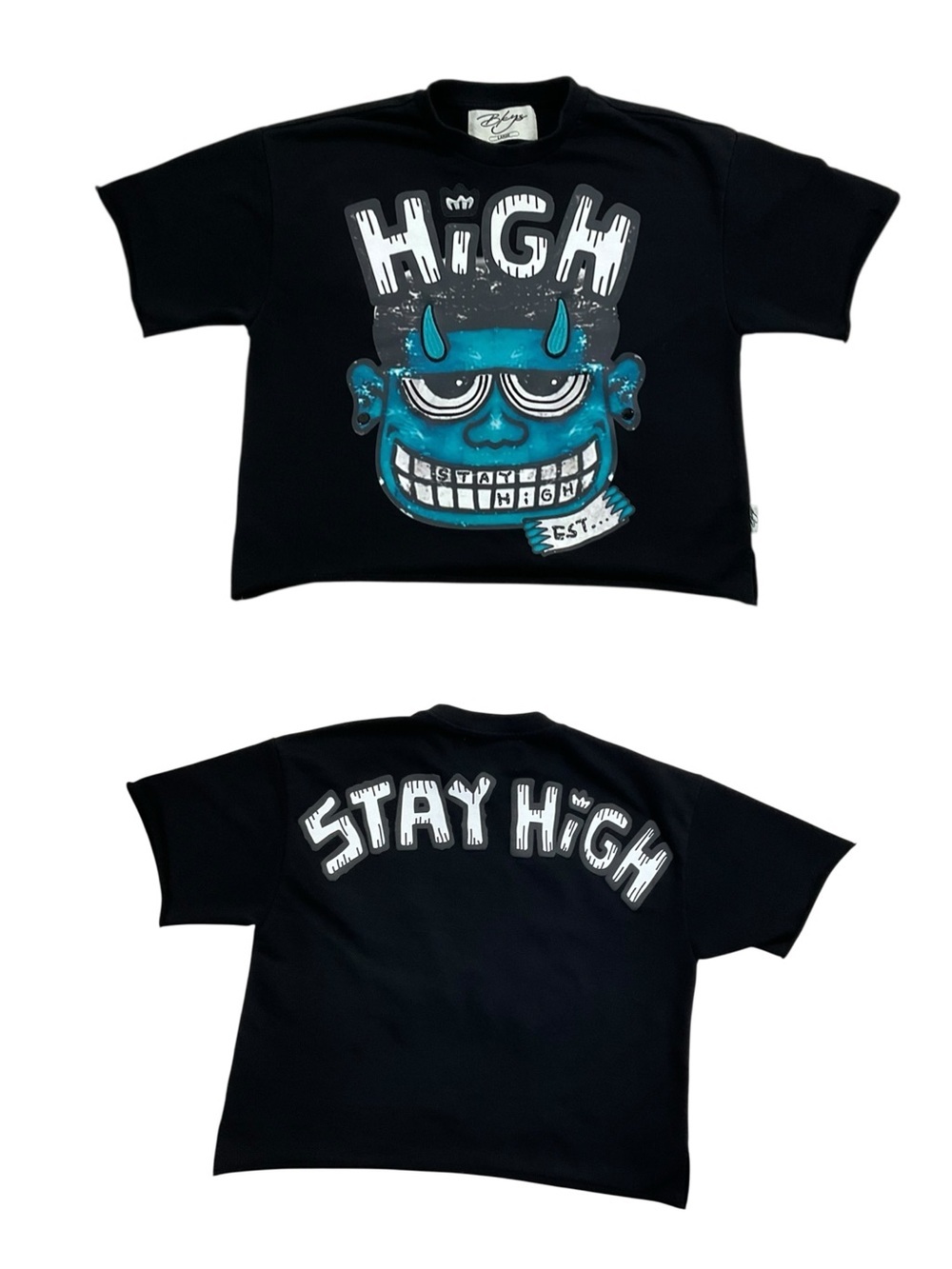 BKYS Stay High Graphic T Shirt Large Boxy Cropped Streetwear Oversized Cotton
